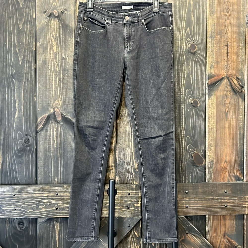 Eileen Fisher Jeans 8 Skinny‎ Mid Rise Black Denim Faded Look Stretch Neutral